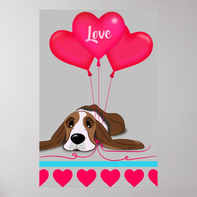 Poster Valentine Basset Hound (Devant)