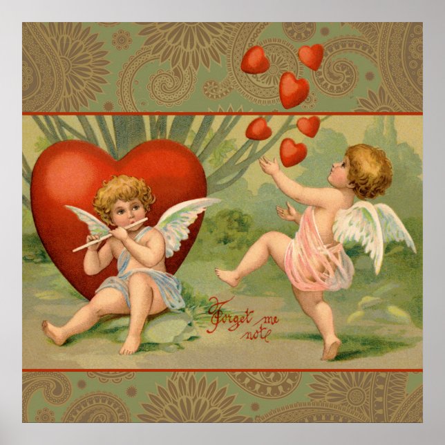 Poster Valentine Cupids Love Antique Vintage (Devant)