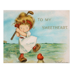 Poster Valentine de golf fantaisiste et kitsch, circa 191