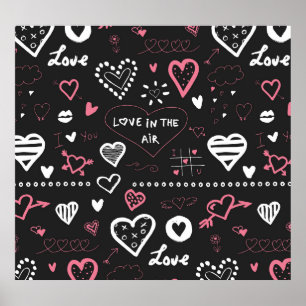 Poster Valentine Doodle Heart Vintage