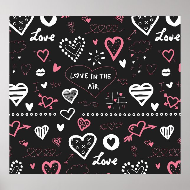 Poster Valentine Doodle Heart Vintage (Devant)