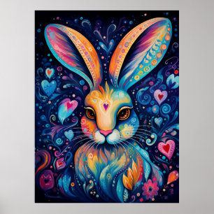 Poster Valentine Dream Hearts : Rainbow Doodle Bunny