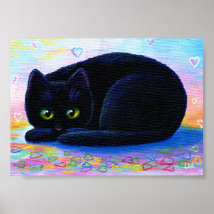 Poster Valentine Hearts Black Cat Art