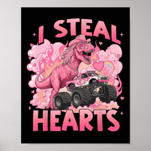 Poster Valentine je vole des coeurs Trex Dino Drôle Monst