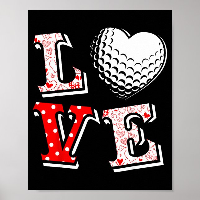 Poster Valentine Love Golf Heart Valentine Day Women Men  (Devant)