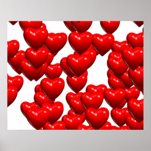 Poster Valentine Red Hearts Random Bunch Glossy