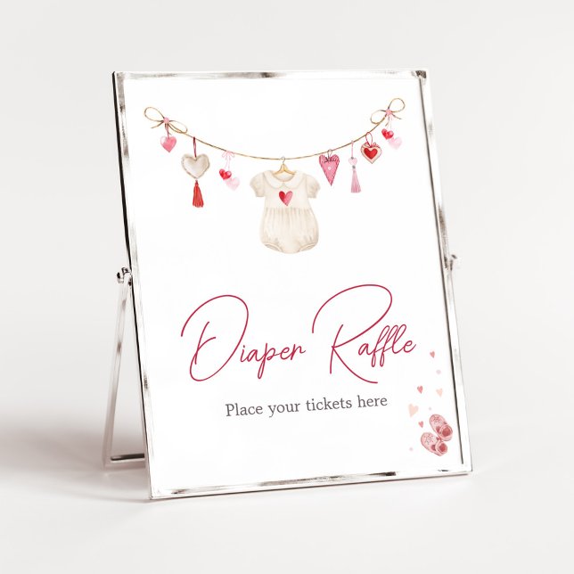 Poster Valentine Sweetheart Diaper Raffle (A Little Sweetheart Valentine Baby Shower Diaper Raffle Sign)