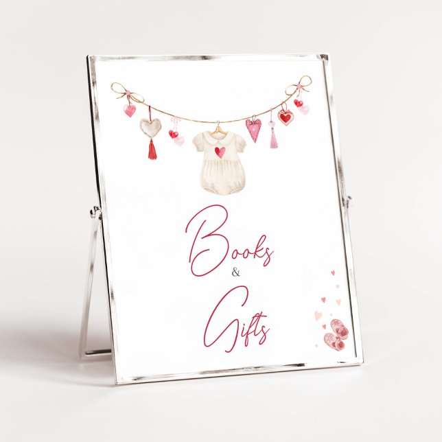 Poster Valentine Sweetheart Livres et cadeaux (A Little Sweetheart Valentine Baby Shower Books and Gifts Sign)