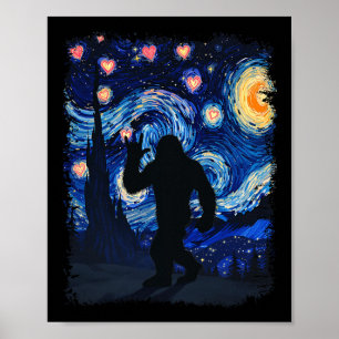 Poster Valentine Van Gogh Nuit étoilée Bigfoot Sasquatch