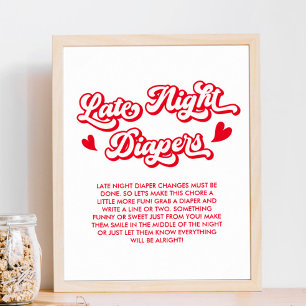 Poster Valentines Baby shower Late Night Diapers Jeu