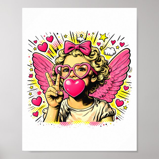 Poster Valentines Cute Cupid Heart Angel Love Holiday Com (Devant)