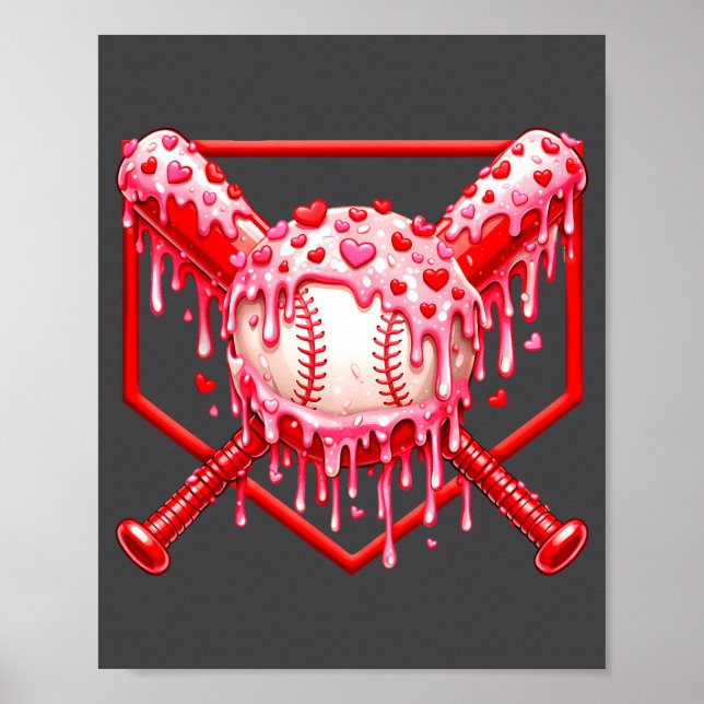 Poster Valentines Day Baseball Boys Ice Cream Drip Heart  (Devant)
