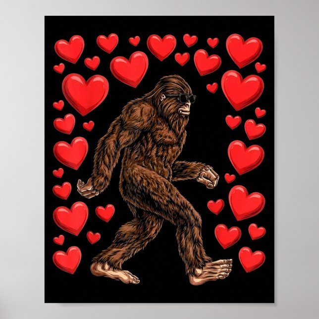 Poster Valentines Day Bigfoot Red Hearts Funny Sasquatch  (Devant)