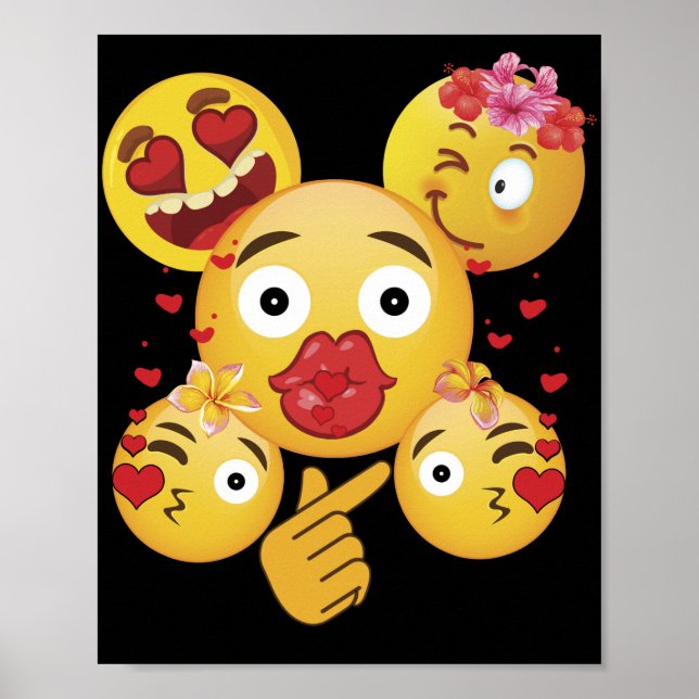 Poster Valentine's Day Emoji Face Love Heart  for Kids (Devant)