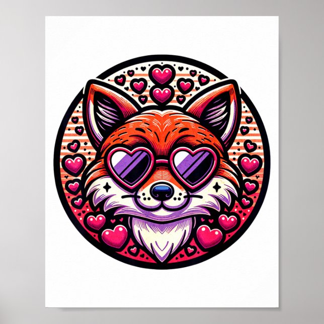 Poster Valentines Day Fox And Matching Couples Foxes  (Devant)