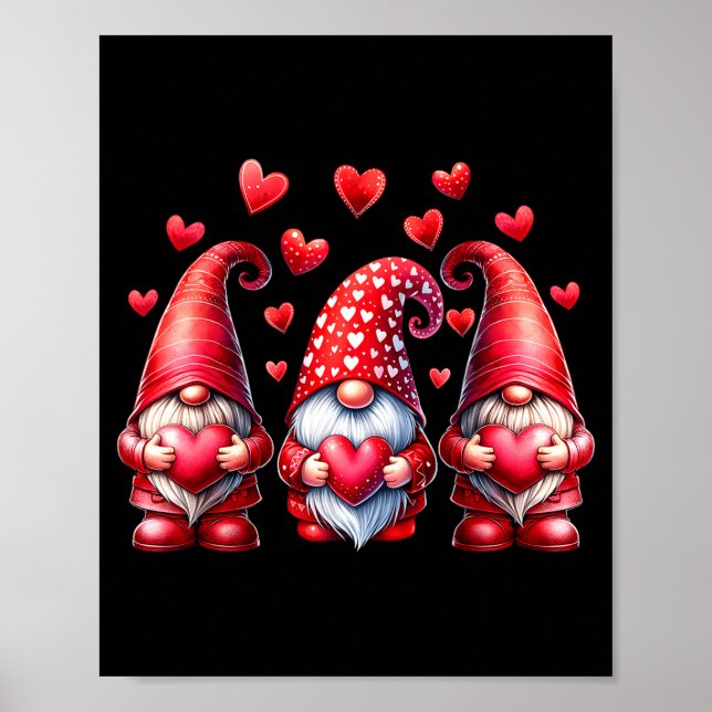 Poster Valentines Day Gnomes Cute Red Hearts Love Gnome W (Devant)