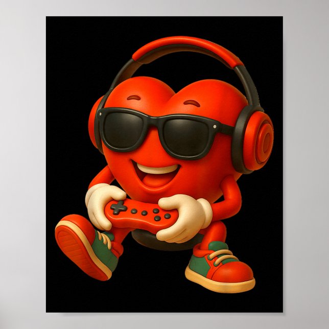 Poster Valentines Day Heart Gamer Video Gaming Boys Men K (Devant)