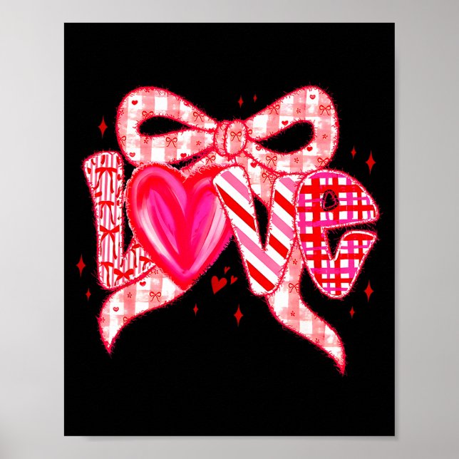 Poster Valentines Day Love Funny Coquette Bow Checkered N (Devant)