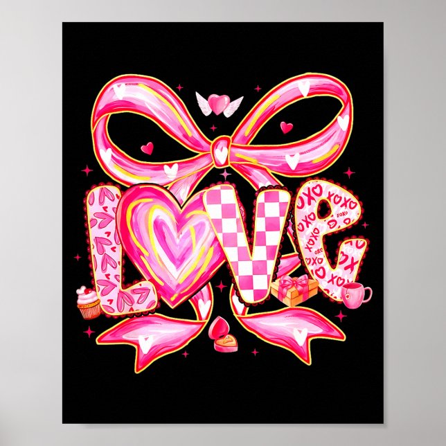 Poster Valentines Day Love Funny Coquette Bow Checkered X (Devant)