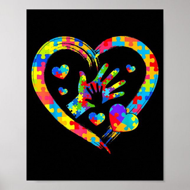 Poster Valentines Day Love Heart Autism Awareness Puzzle  (Devant)