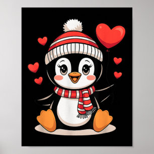 Poster Valentines Day Penguin Heart Balloon mignonne