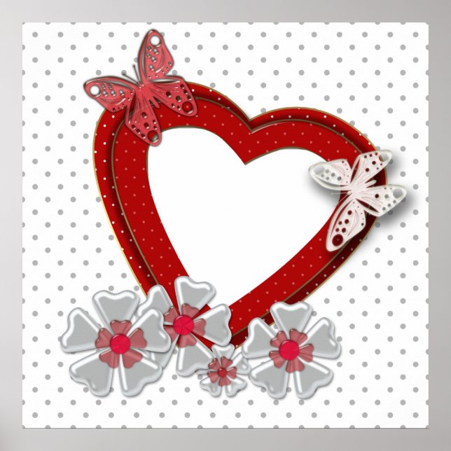 Poster Valentines Fleurs de jour fleurs de coeur rouge fl (Devant)