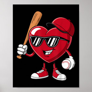 Poster Valentines Garçons Filles Enfants Coeur Baseball J