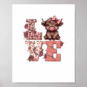 Poster Valentines Highland Cow Love Shirt Cow Lover Girls