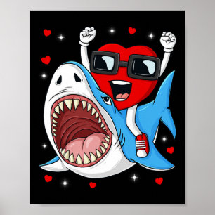 Poster Valentines Jour Coeur équitation Requin amusant En