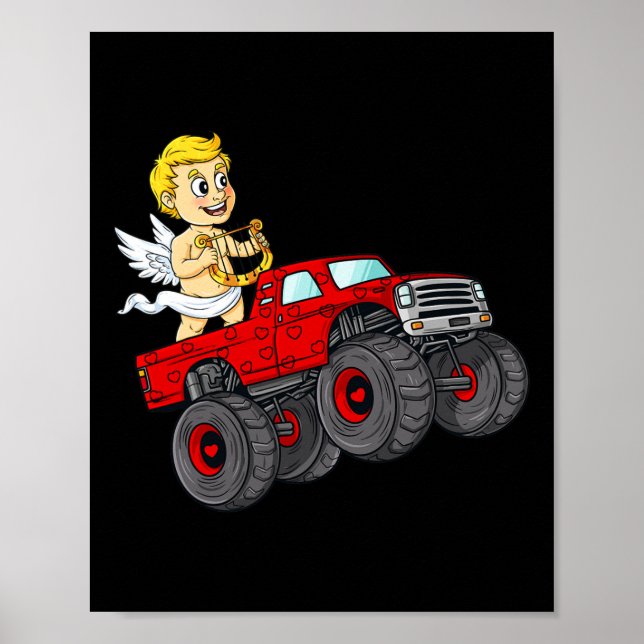 Poster Valentines Jour Cupid équitation Monster Truck Fun (Devant)