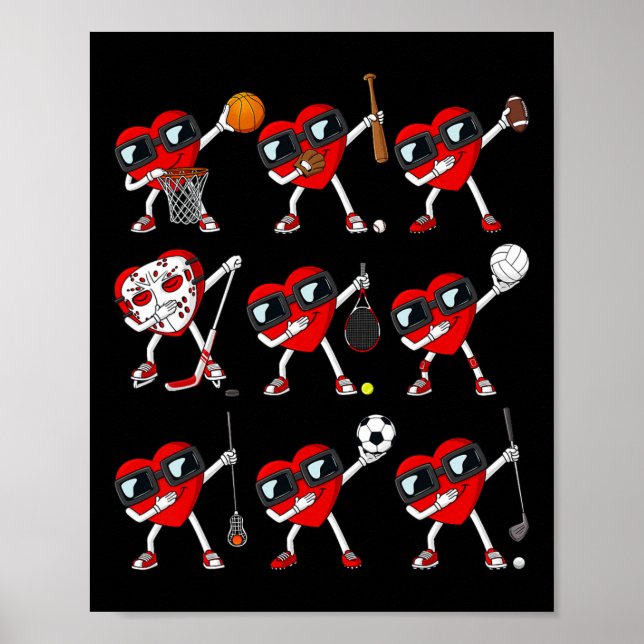 Poster Valentines Jour Dabbing Coeurs Sports Joueur Dab B (Devant)