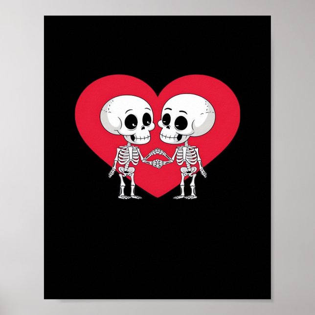 Poster Valentines Jour Drôle Skeleton Coeur main (Devant)