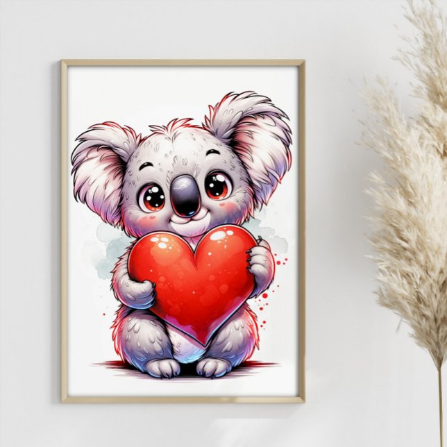Poster Valentines Koala Cute Koala Heart personnalisable (Créateur téléchargé)