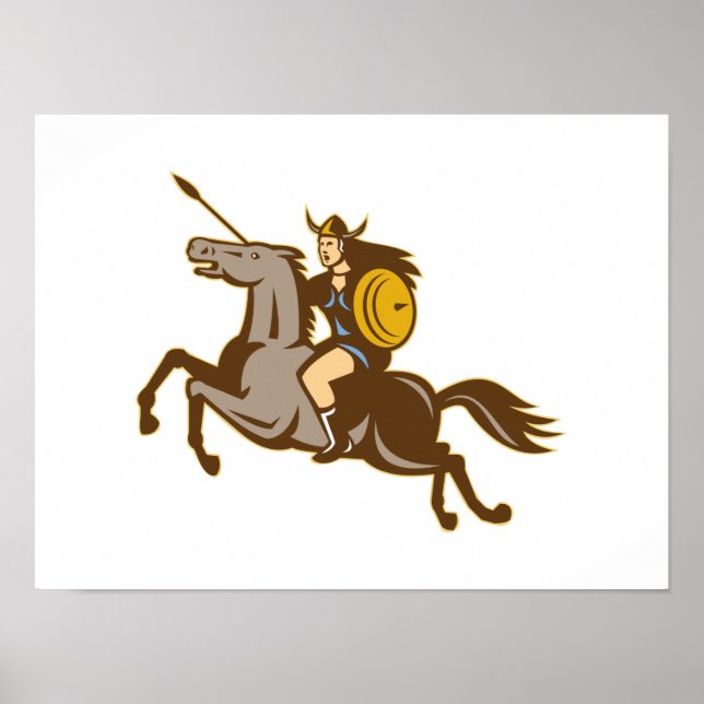 Poster Valkyrie Riding Horse Retro (Devant)