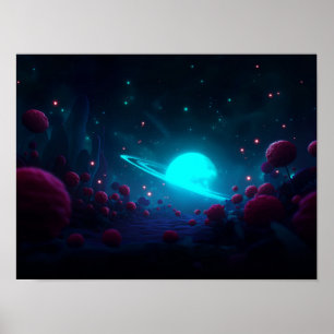 Poster Vallée de Dark Fantasy avec ciel vert lumineux et