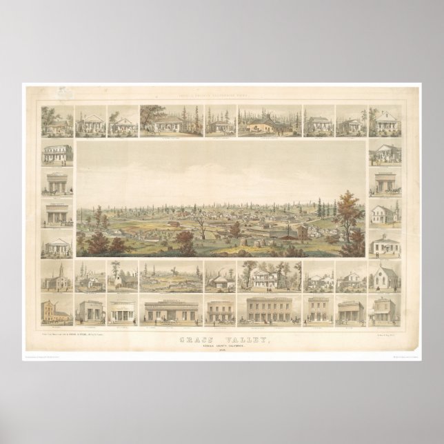 Poster Vallée de l'Herbe, CA. Carte panoramique 1858 (066 (Devant)