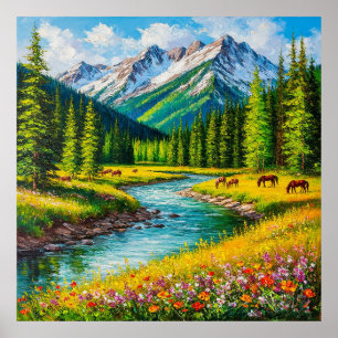 Poster Vallée de montagne panoramique avec ruisseau