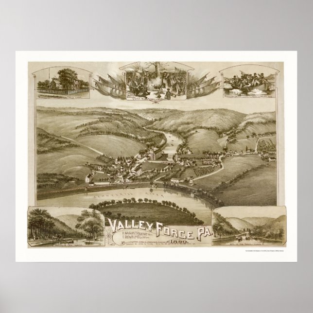 Poster Valley Forge, PA Carte panoramique - 1890 (Devant)