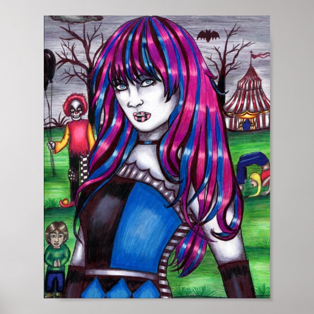 Poster Vampire Circus Freak monstres dessin original (Devant)