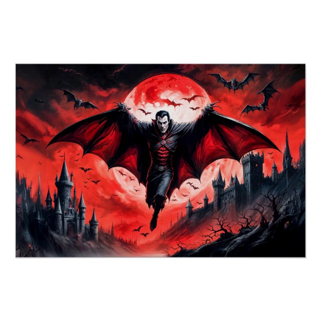 Poster Vampire volant au-dessus du château (Devant)