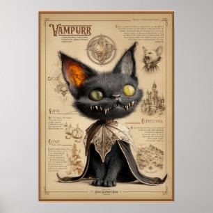 Poster Vampurr : Illustration de bestiaire de chat vampir