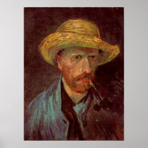 Poster Van Gogh Autoportrait avec Casquette paille et tuy
