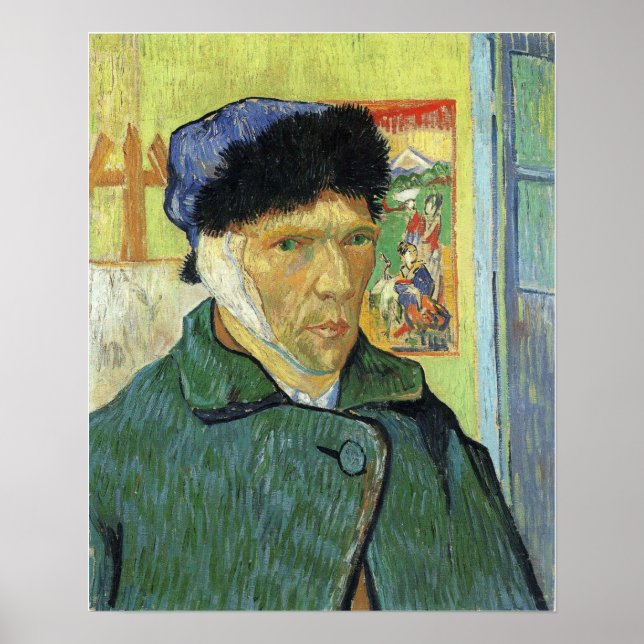 Poster Van Gogh - Autoportrait Avec Oreille Bandagée 1889 (Devant)