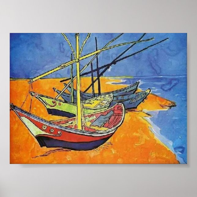Poster Van Gogh - Bateaux de pêche sur la plage (Devant)
