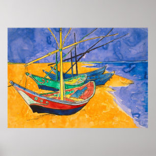 Poster Van Gogh Bateaux Plage impressionniste