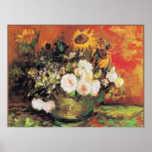 Poster Van Gogh - Bowl avec tournesol, Rose...