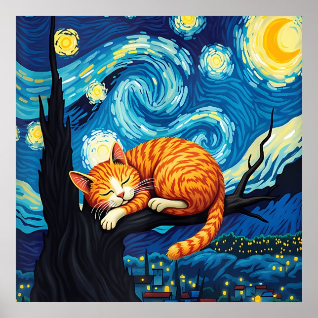 Poster van Gogh Cat Art (Devant)