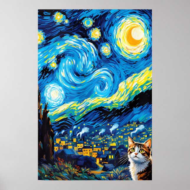 Poster van Gogh Cat Art (Devant)