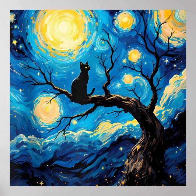 Poster van Gogh Cat Art (Devant)