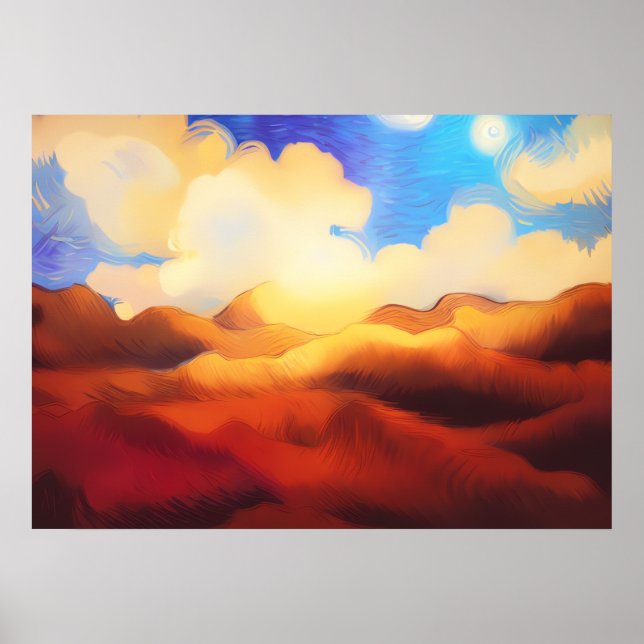 Poster Van Gogh Champ d'herbe et magnifique paysage (Devant)